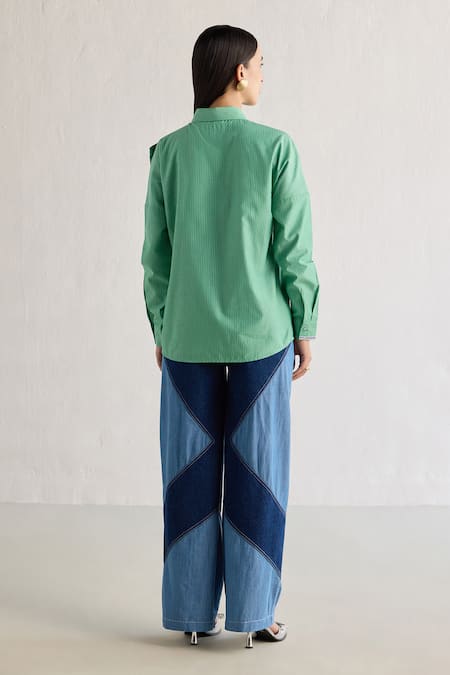 Mellowdrama Pin Striped Big Bow Embellished Shirt 