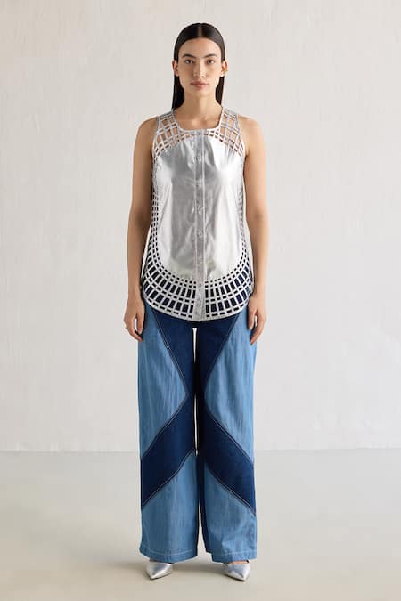 Mellowdrama Sunray Weave Panelled Foil Top 