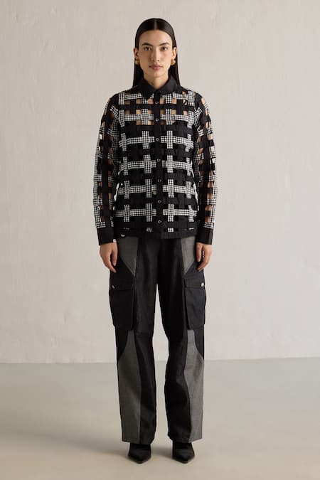 Mellowdrama Checkered Weave Semi Sheer Shirt 