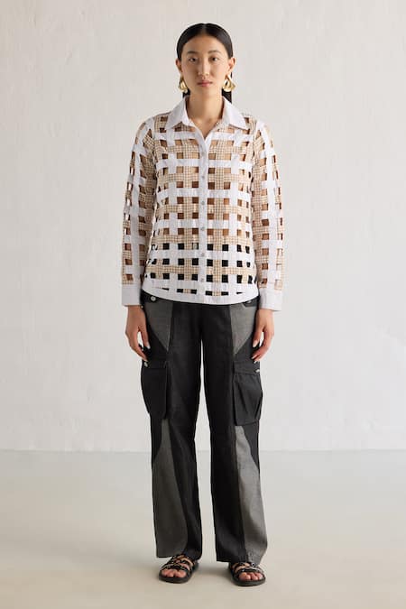 Mellowdrama Checkered Weave Semi Sheer Cotton Shirt 