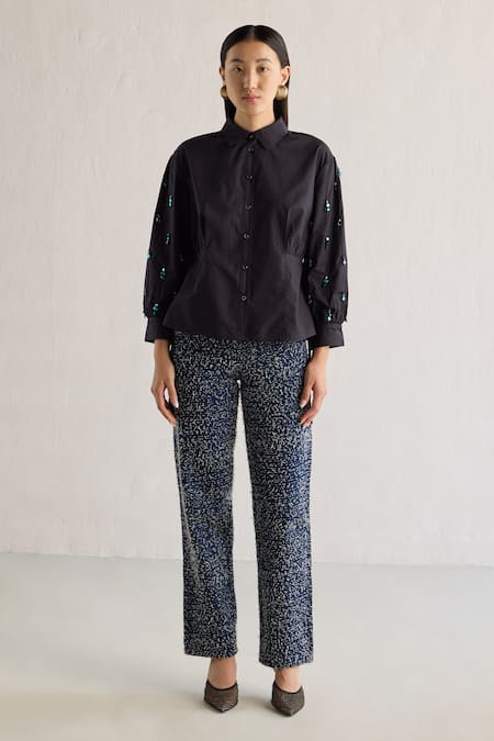 Mellowdrama Crystal Bead Embellished Sleeve Shirt 