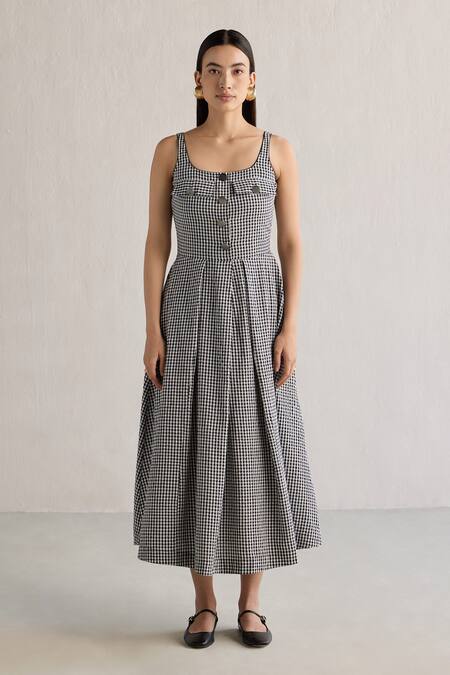 Mellowdrama Checks Pattern Midi Cotton Dress 