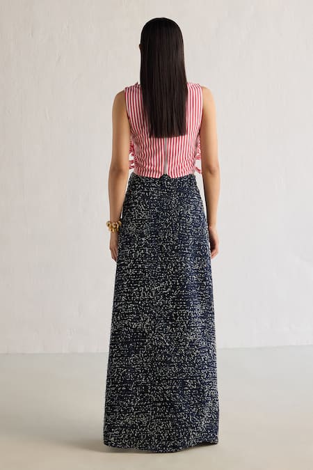 Shop Mellowdrama Blue Cotton Destressed Skirt at Aza Fashions Shop_Mellowdrama_Blue Cotton Destressed Skirt_at_Aza_Fashions