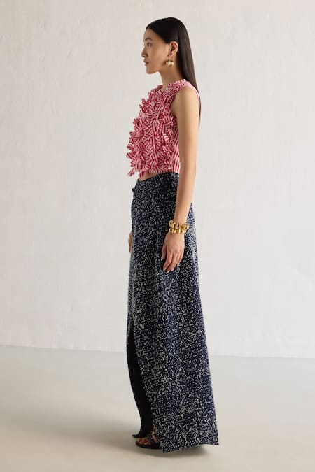 Mellowdrama Blue Cotton Destressed Skirt Online at Aza Fashions Mellowdrama_Blue Cotton Destressed Skirt_Online_at_Aza_Fashions