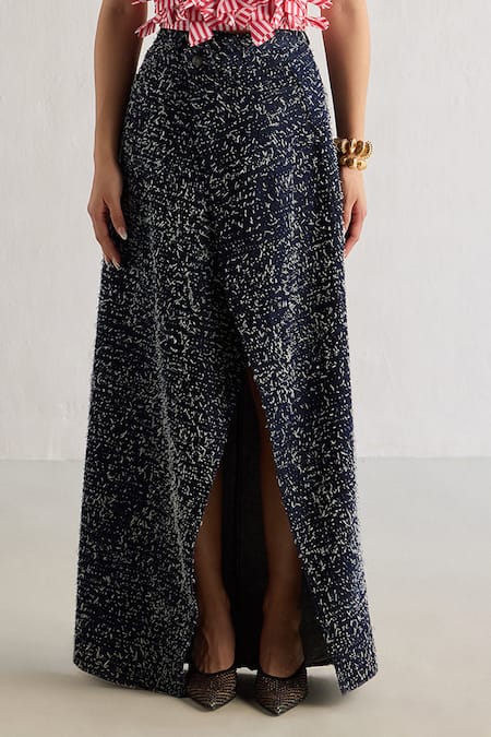 Buy Mellowdrama Blue Cotton Destressed Skirt Online at Aza Fashions Buy_Mellowdrama_Blue Cotton Destressed Skirt_Online_at_Aza_Fashions