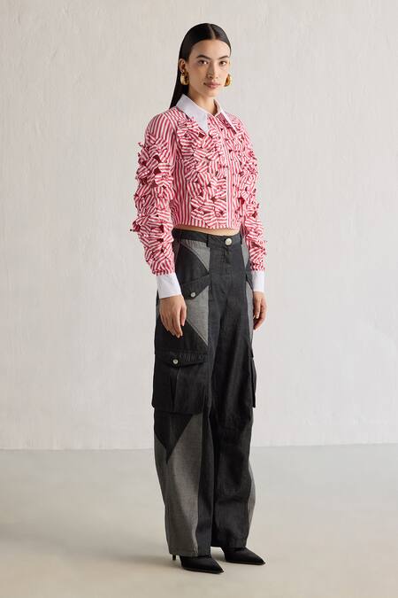 Buy Mellowdrama Black Cotton Color Block Cargo Pant Online at Aza Fashions Buy_Mellowdrama_Black Cotton Color Block Cargo Pant_Online_at_Aza_Fashions