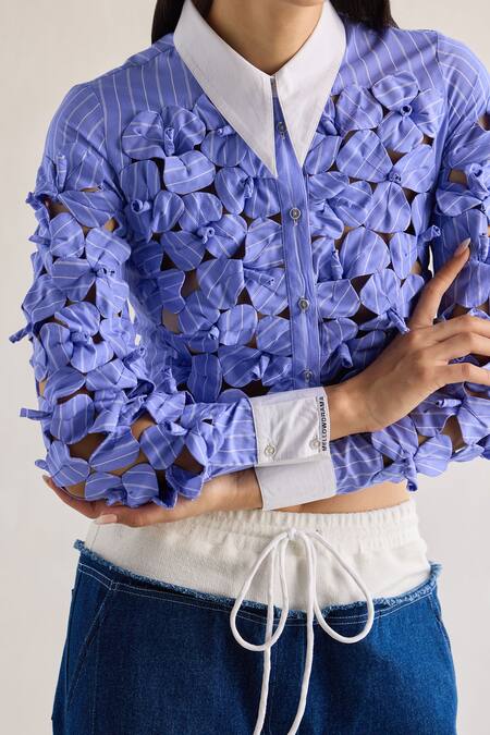 Mellowdrama_Blue Cotton Terry Slip In Jeans_Online_at_Aza_Fashions