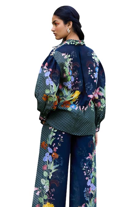 Pozruh By Aiman Black Linen, Velvet Embroidery Bali Breeze Floral Print Shirt With Pant at Aza Fashions Pozruh By Aiman_Black Linen, Velvet Embroidery Bali Breeze Floral Print Shirt With Pant _at_Aza_Fashions