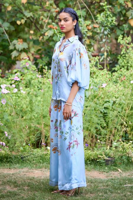 Pozruh By Aiman_Blue Collared Sicily Floral Print Shirt _Online_at_Aza_Fashions