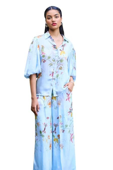 Shop Pozruh By Aiman Blue Collared Sicily Floral Print Shirt Online at Aza Fashions Shop_Pozruh By Aiman_Blue Collared Sicily Floral Print Shirt _Online_at_Aza_Fashions