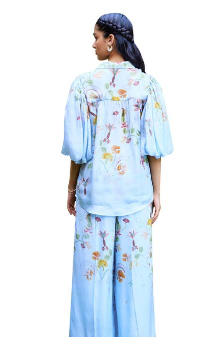 Pozruh By Aiman Blue Collared Sicily Floral Print Shirt at Aza Fashions Pozruh By Aiman_Blue Collared Sicily Floral Print Shirt _at_Aza_Fashions