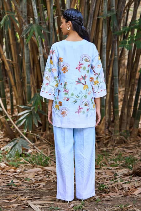 Shop_Pozruh By Aiman_Blue Hemp Amalfi Checkered Print Pant _at_Aza_Fashions