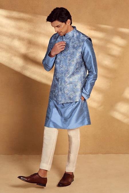 Aariyana Couture Gray Silk, Polyester Geometric Mosaic Bundi Kurta Set Online at Aza Fashions Aariyana Couture_Gray Silk, Polyester Geometric Mosaic Bundi Kurta Set _Online_at_Aza_Fashions