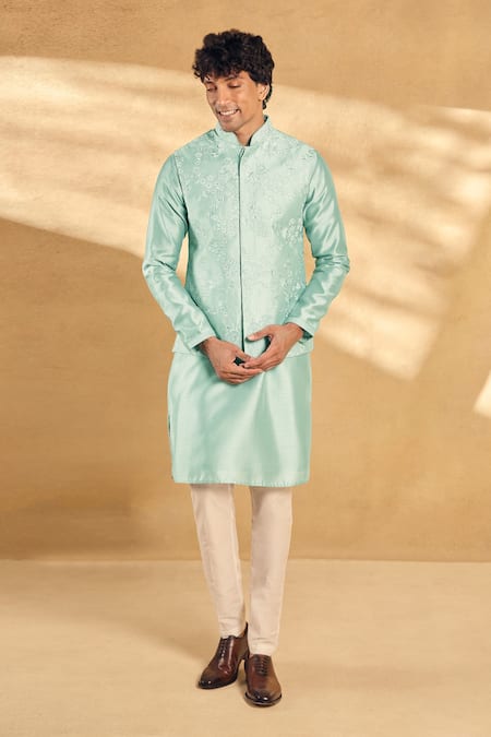 Buy Aariyana Couture Aqua Silk, Polyester Embroidery Floral Vine Kurta Set Buy_Aariyana Couture_Aqua Silk, Polyester Embroidery Floral Vine Kurta Set