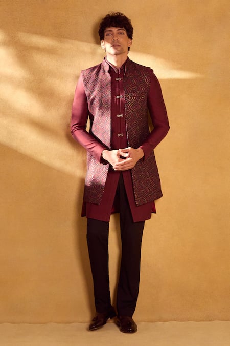 Alaya Advani Maroon Sherwani And Jacket Silk Embellished Sequin Geometric Set 