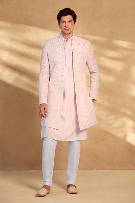 Alaya Advani Chevron Embroidered Open Sherwani Pant Set 