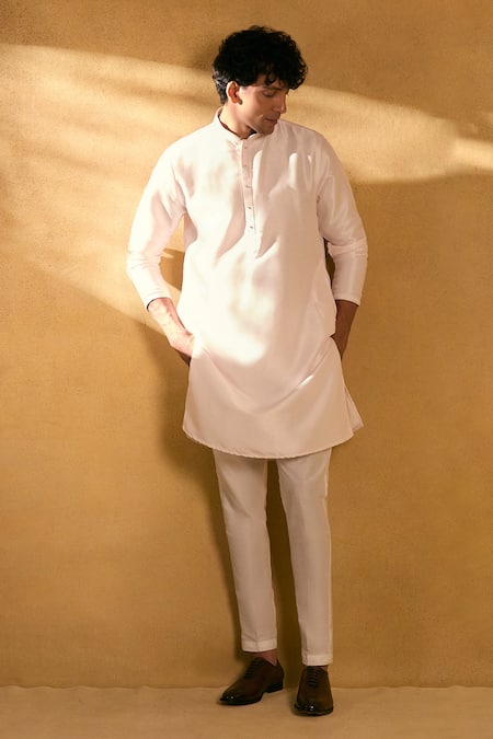 Shop_Aariyana Couture_Pink Silk, Polyester Cut Work, Stones Cutwork Floral Bundi Kurta Set 