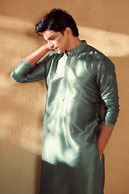 Aariyana Couture Green Silk, Polyester Geometric Print Bandi Kurta Set at Aza Fashions Aariyana Couture_Green Silk, Polyester Geometric Print Bandi Kurta Set _at_Aza_Fashions