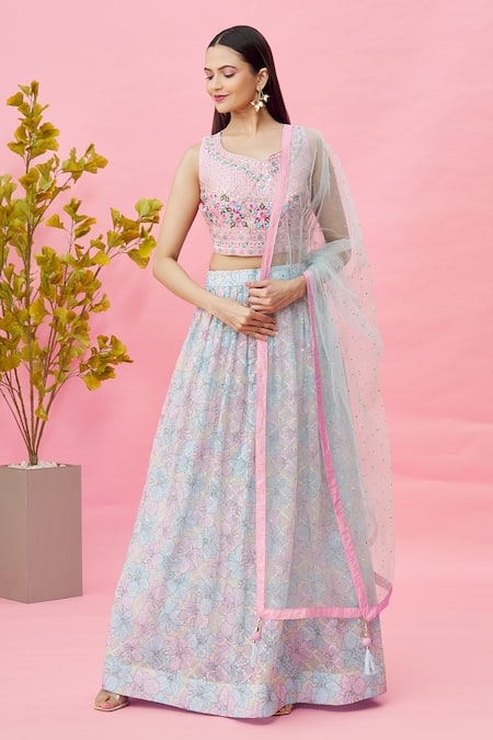 Buy Baby Pink And Sky Blue Embroidered And Stone Worked Designer Lehenga  Choli | Designer Lehenga Choli