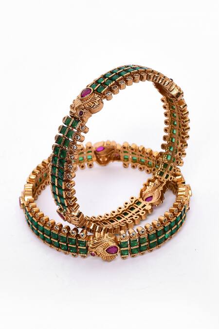 Our Purple Studio_Gold Plated Crystals, Stones Artificial Embellished Bangles 2pcs _Online_at_Aza_Fashions