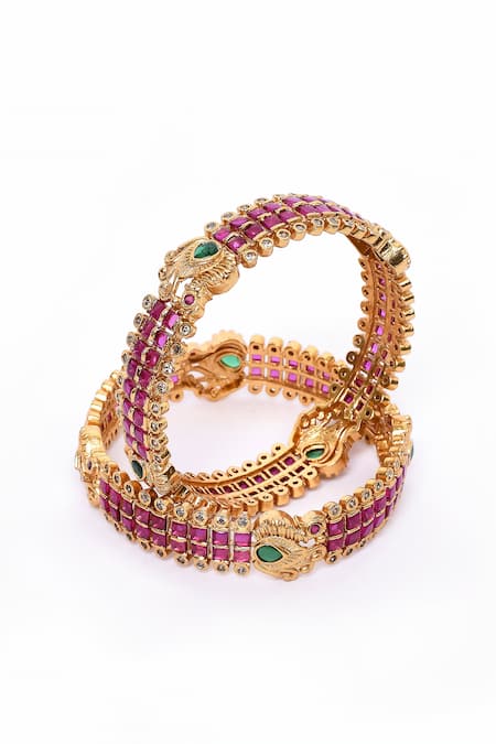 Our Purple Studio Artificial Stone Embellished Floral Bangles 2Pcs 