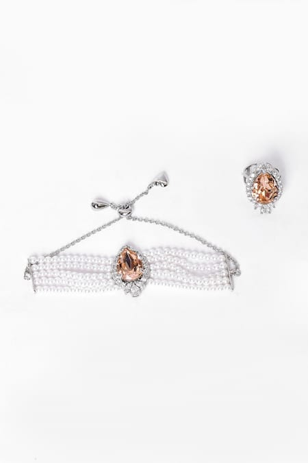 Our Purple Studio Stone Bud Embellished Pearl Choker Set 