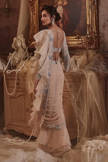 Roqa Adileh Border Embroidered Pre-Draped Saree With Blouse 