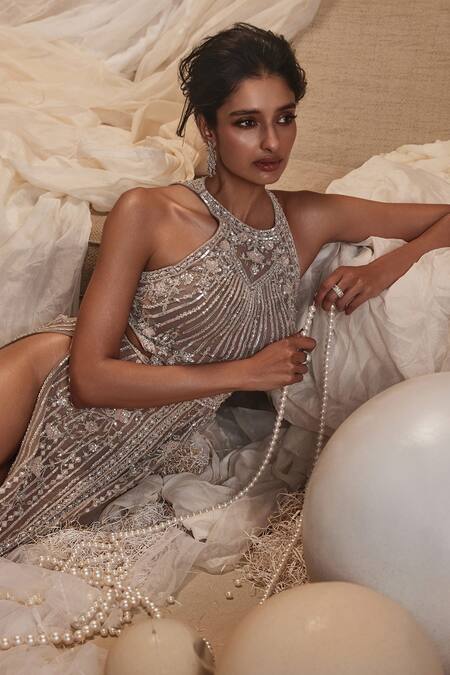 Buy Roqa Brown Net Sequins, Cut Work, Embroidery, Beads Delilah Floral Kurta Pant Set Online at Aza Fashions Buy_Roqa_Brown Net Sequins, Cut Work, Embroidery, Beads Delilah Floral Kurta Pant Set _Online_at_Aza_Fashions