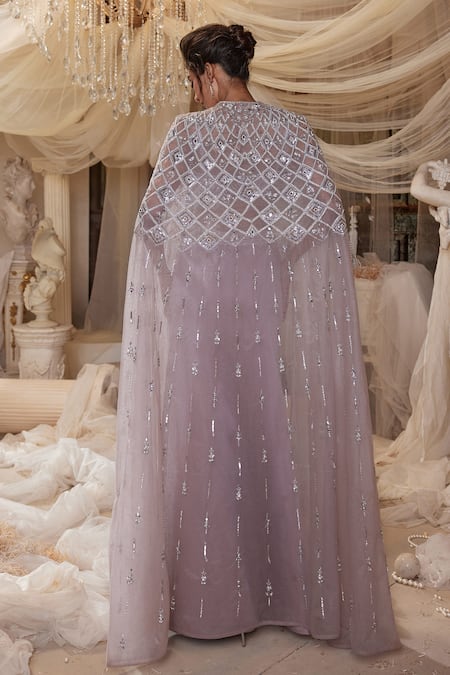 Roqa Ellen Checkered Embroidered Cape Skirt Set 