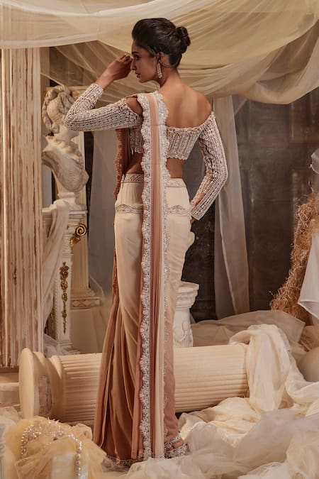 Roqa Kynah Border Embroidered Pre-Draped Saree With Blouse 