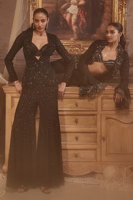 Roqa Marcella Embroidered Jacket Flared Pant Set 