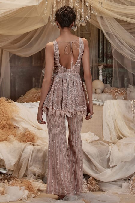 Roqa Marion Embroidered Peplum Kurta & Sharara Set 