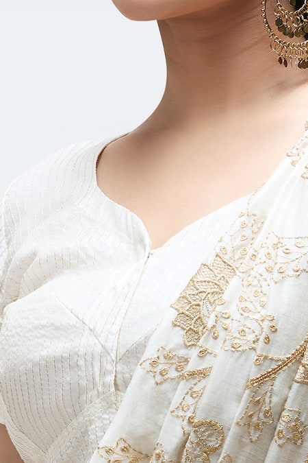 Buy_Nakita Singh_Off White Chanderi Sequins Zari Embroidered Saree With Blouse_Online_at_Aza_Fashions