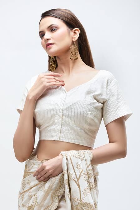 Shop_Nakita Singh_Off White Chanderi Sequins Zari Embroidered Saree With Blouse_Online_at_Aza_Fashions