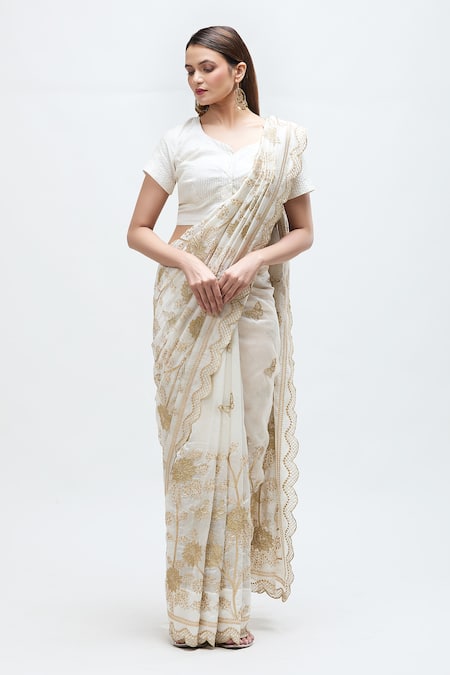 Buy_Nakita Singh_Off White Chanderi Sequins Zari Embroidered Saree With Blouse