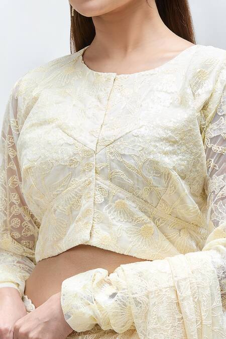 Nakita Singh Cream Net Embroidery Round Neck Floral Saree With Blouse at Aza Fashions Nakita Singh_Cream Net Embroidery Round Neck Floral Saree With Blouse_at_Aza_Fashions