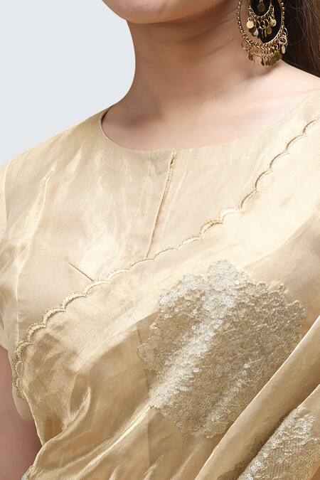 Nakita Singh_Gold Tissue Zari, Embroidery Round Neck Floral Buti Saree With Blouse_at_Aza_Fashions