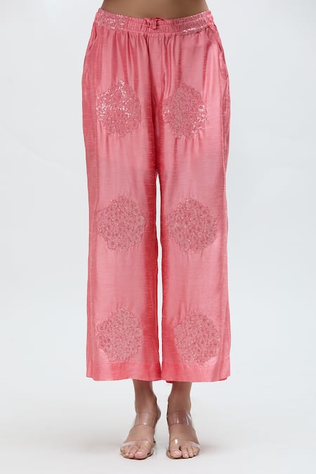 Buy_Nakita Singh_Pink Silk, Organza Sequins, Embroidery Round Neck Floral Kurta Set_Online_at_Aza_Fashions