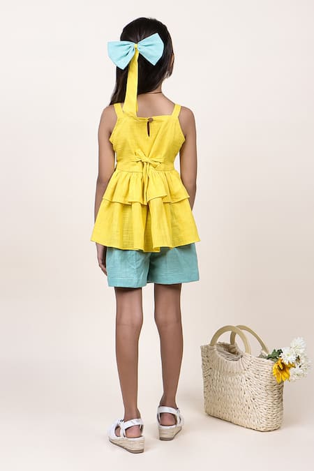 Shop_JILMIL DREAMWEAR_Yellow Cotton Solid Layered Top With Shorts _at_Aza_Fashions