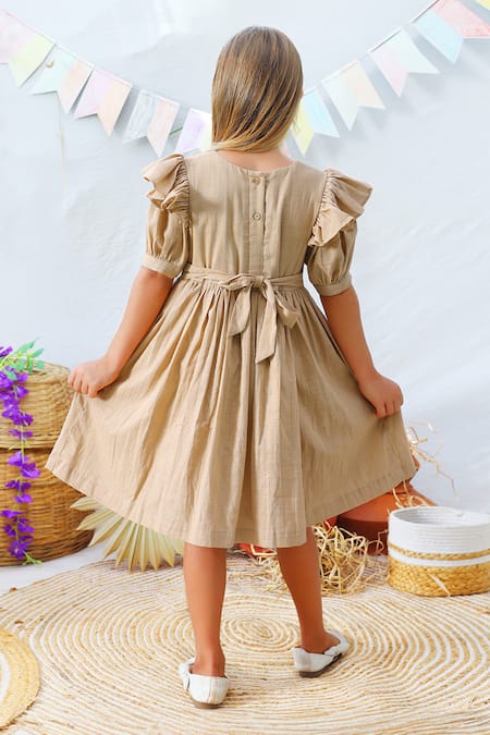 Shop JILMIL DREAMWEAR Beige Cotton Embroidery Sparrow Dress at Aza Fashions Shop_JILMIL DREAMWEAR_Beige Cotton Embroidery Sparrow Dress _at_Aza_Fashions