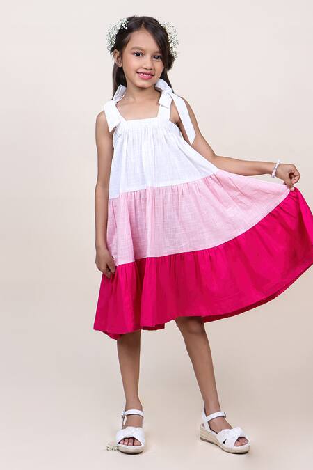 JILMIL DREAMWEAR Multi Color Cotton Textured Pattern Colorblocked Tiered Dress Online at Aza Fashions JILMIL DREAMWEAR_Multi Color Cotton Textured Pattern Colorblocked Tiered Dress _Online_at_Aza_Fashions