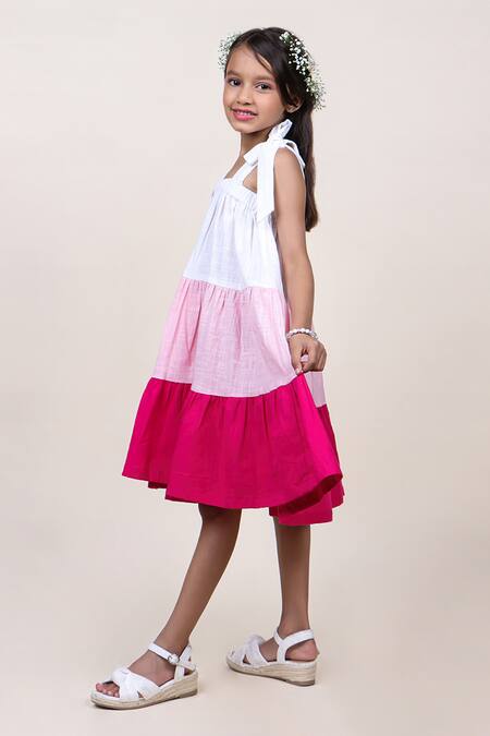 Buy JILMIL DREAMWEAR Multi Color Cotton Textured Pattern Colorblocked Tiered Dress Online at Aza Fashions Buy_JILMIL DREAMWEAR_Multi Color Cotton Textured Pattern Colorblocked Tiered Dress _Online_at_Aza_Fashions