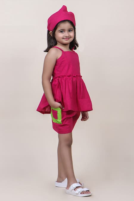 Buy JILMIL DREAMWEAR Pink Cotton Checks Print Peplum Top With Shorts Online at Aza Fashions Buy_JILMIL DREAMWEAR_Pink Cotton Checks Print Peplum Top With Shorts _Online_at_Aza_Fashions