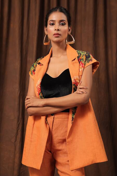 Buy_Seesa_Orange Linen Embroidery Blazer