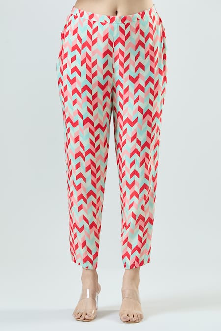 Seams Pret And Couture Coral Crepe Print Geometric Collar Aanya Geo Shirt With Pant Online at Aza Fashions Seams Pret And Couture_Coral Crepe Print Geometric Collar Aanya Geo Shirt With Pant _Online_at_Aza_Fashions