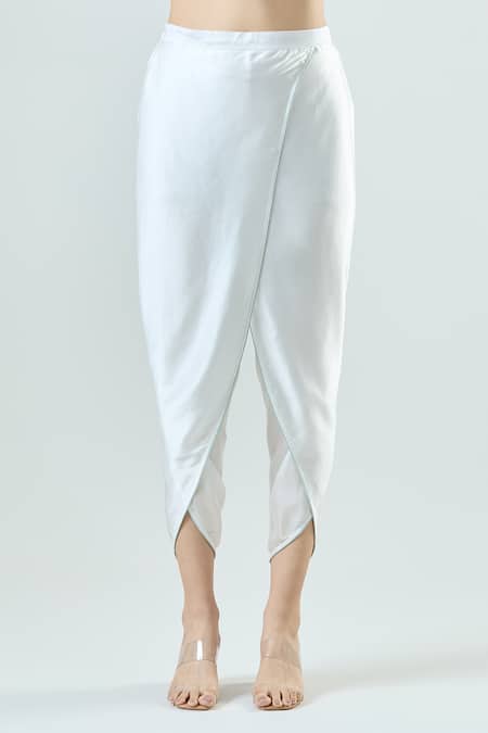 Buy Seams Pret And Couture Blue Crepe, Satin Pearls Round Neck Aadiya Embroidered Tunic With Tulip Pant Buy_Seams Pret And Couture_Blue Crepe, Satin Pearls Round Neck Aadiya Embroidered Tunic With Tulip Pant