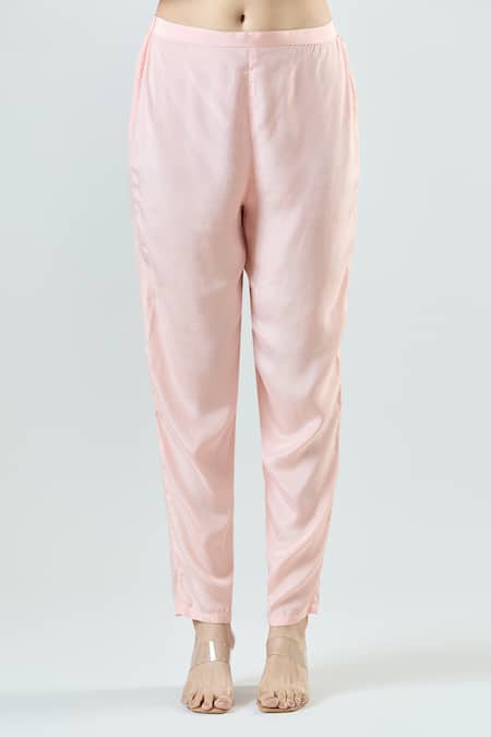 Buy_Seams Pret And Couture_Pink Georgette, Silk, Satin Embroidery Round Neck Alice Ari Kurta Pant Set 