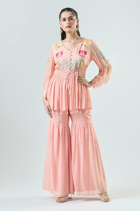 Seams Pret And Couture Salma Embroidered Peplum Kurta With Sharara 