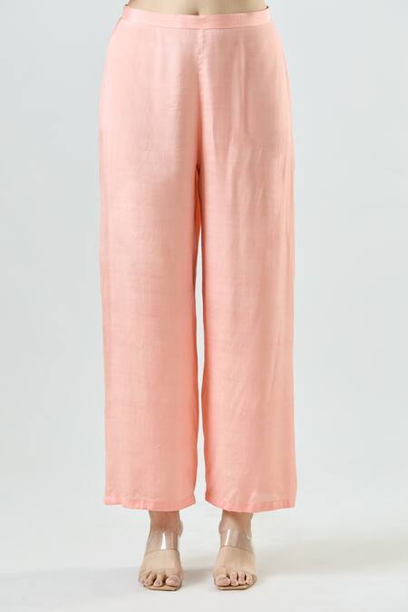 Shop_Seams Pret And Couture_Pink Georgette, Satin Beads, Mirrors Mandarin Betty Embroidered Kurta With Pant _Online_at_Aza_Fashions