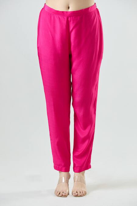 Seams Pret And Couture_Fuchsia Net, Georgette, Satin Beads Round Allara Leaf Embroidered Kurta Pant Set _at_Aza_Fashions